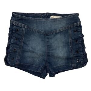 Free People Women’s Denim Jean Shorts Med. Wash Criss Cross Lace Sides Size 27